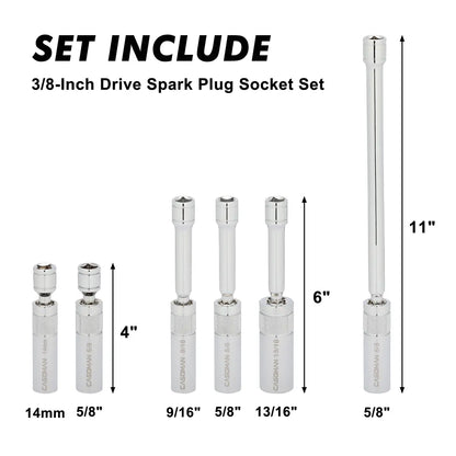 6PCS Magnetic Swivel Spark Plug Socket Set – 3/8" Drive, Thin Wall, 12-Point CR-V Steel