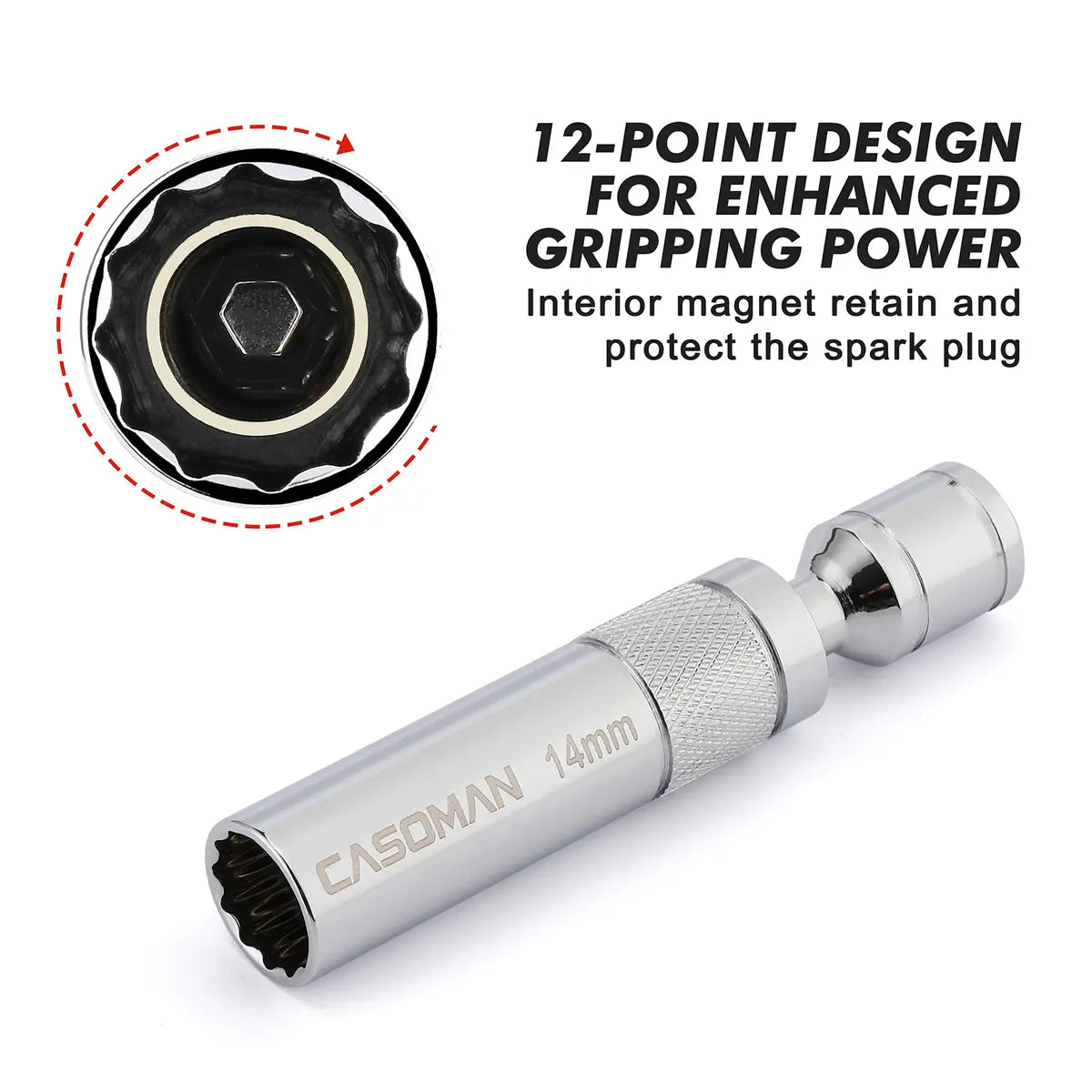 6PCS Magnetic Swivel Spark Plug Socket Set – 3/8" Drive, Thin Wall, 12-Point CR-V Steel