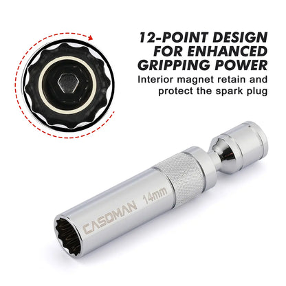 6PCS Magnetic Swivel Spark Plug Socket Set – 3/8" Drive, Thin Wall, 12-Point CR-V Steel