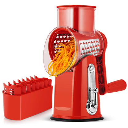Rotary Cheese Grater with Handle – 5 Interchangeable Blades, Vegetable Slicer & Shredder with Strong Suction Base