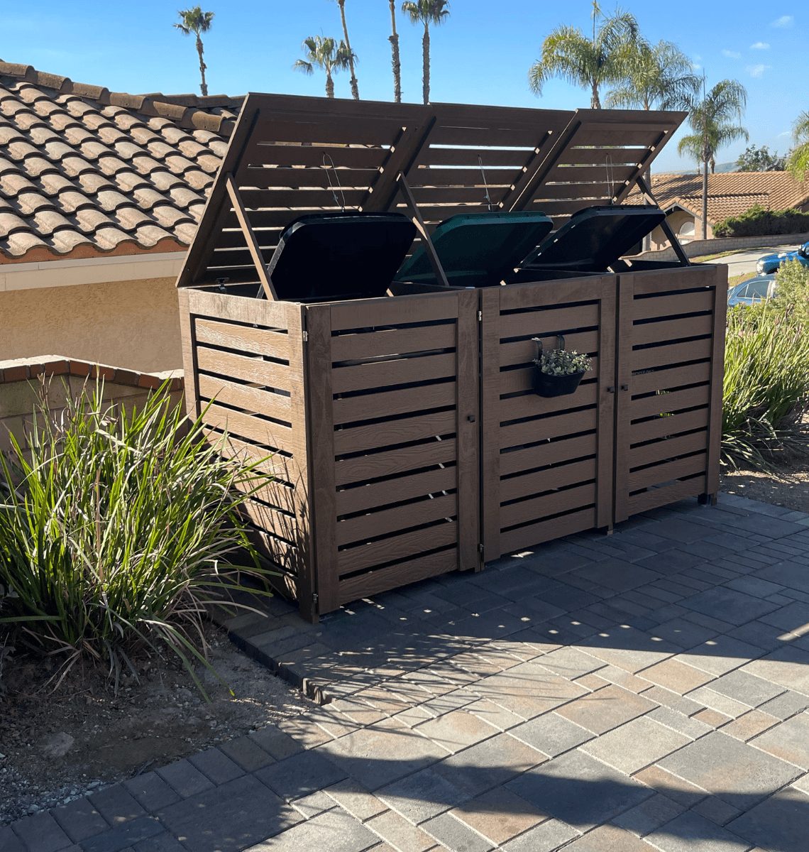 Outdoor Trash Can Enclosure – Weatherproof Storage Shed for 96 Gallon Garbage Bins with PVC Panels